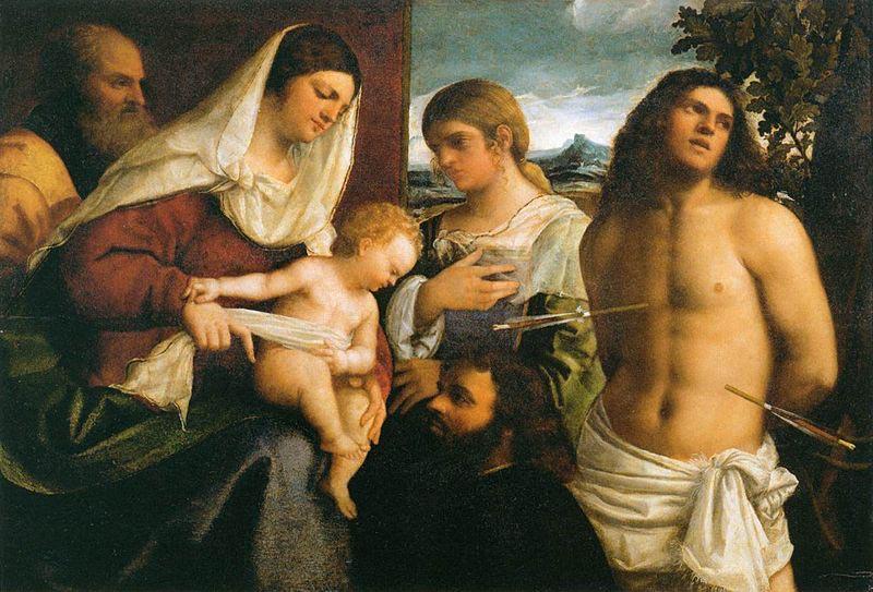 Sebastiano del Piombo La Sainte Famille avec sainte Catherine, saint Sebastien et un donateur oil painting image